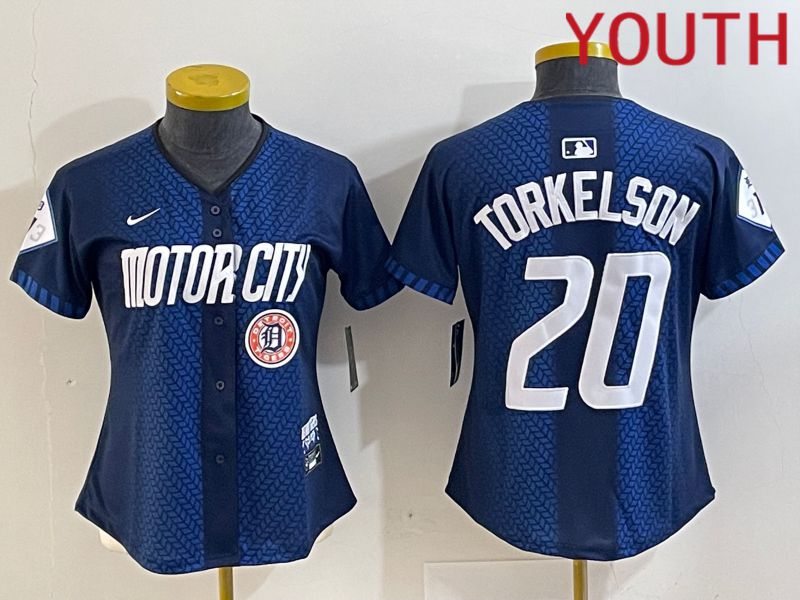 Youth Detroit Tigers #20 Torkelson Blue City Edition Nike 2024 MLB Jersey style 4->youth mlb jersey->Youth Jersey